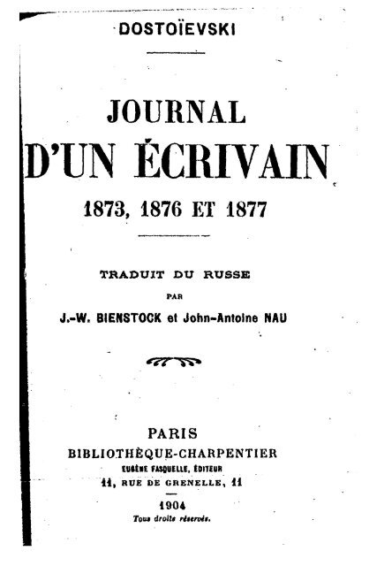 Journal d'un écrivain, 1873, 1876 et 1877. 1904. - Maxence Caron ...