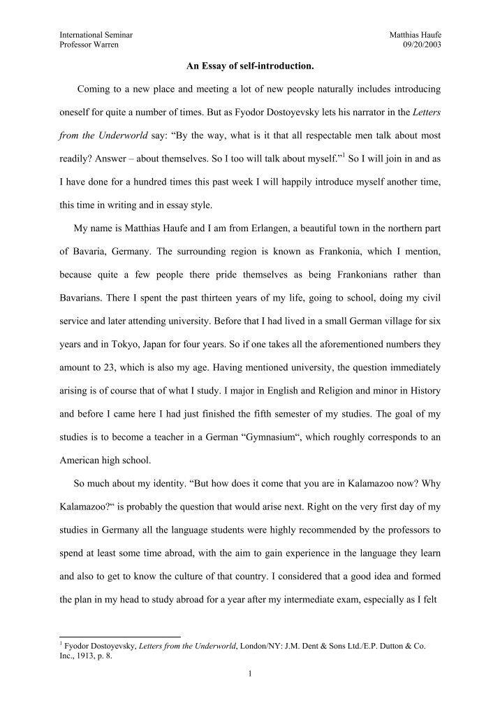 introduction on myself essay Introduce yourself when writing an essay about yourself when looking for a job in a certain company, the first step involves self-introduction. introduction on myself essay Introduce yourself when writing an essay about yourself when looking for a job in a certain company, the first step involves self-introduction.