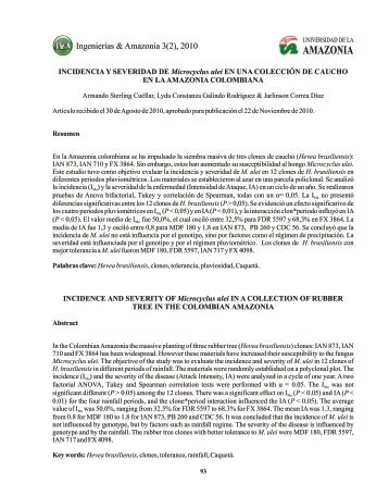 INCIDENCIA Y SEVERIDAD DE Microcyclus ulei EN UNA