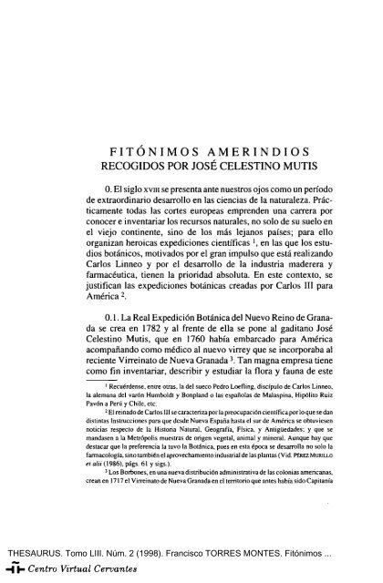 Fitónimos amerindios recogidos por José Celestino Mutis