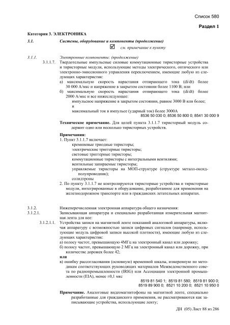 Сборник списков контролируемых товаров и технологий