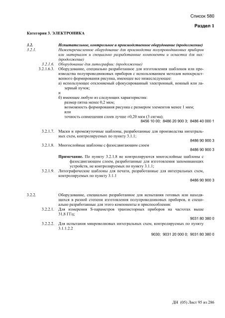 Сборник списков контролируемых товаров и технологий