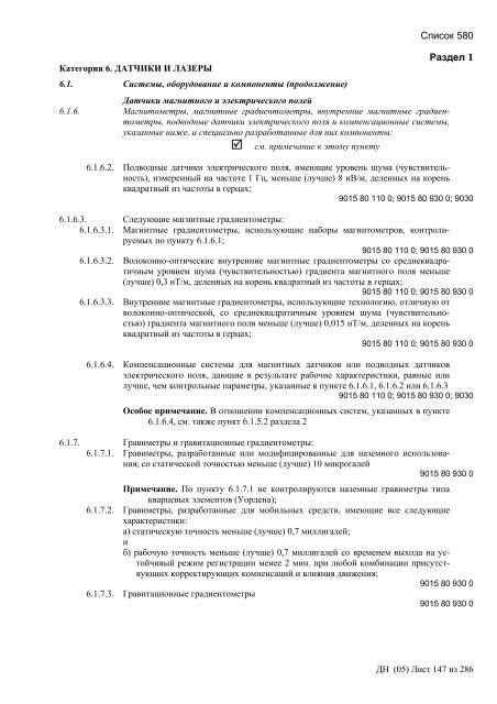 Сборник списков контролируемых товаров и технологий