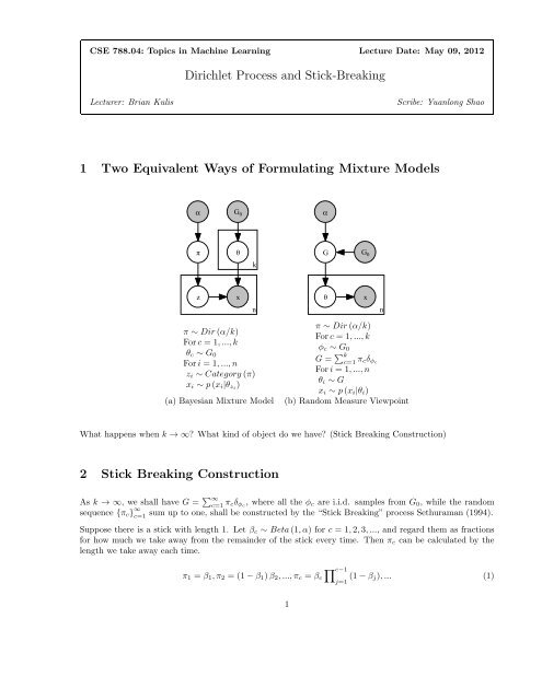 Dirichlet Process and Stick-Breaking 1 Two Equivalent Ways of ...
