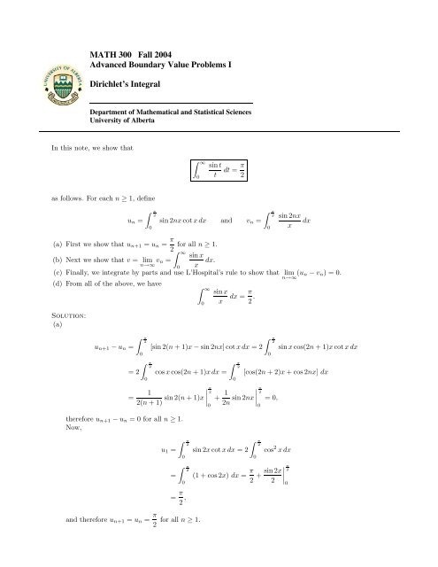 The Dirichlet Integral - University of Alberta