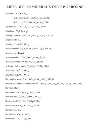 LISTE DES 140 MINERAUX DE CAP GARONNE - Musée de la Mine ...