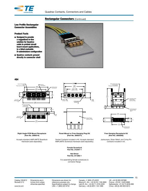 Quadrax Contacts, Connectors and Cables - Newark