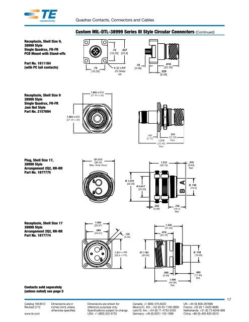 Quadrax Contacts, Connectors and Cables - Newark