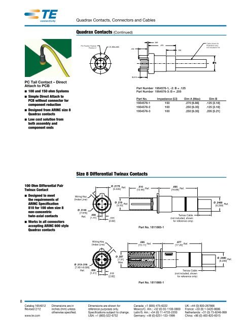 Quadrax Contacts, Connectors and Cables - Newark