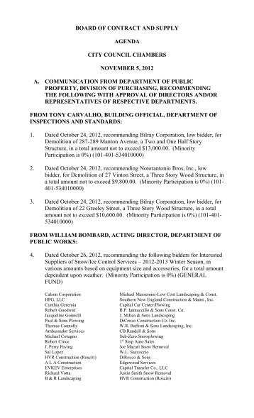 board of contract and supply agenda city council - Rhode Island ...