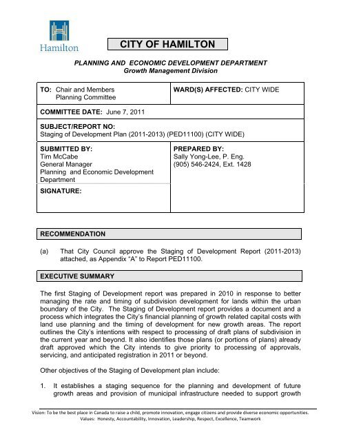 Staging of Development Report - City of Hamilton