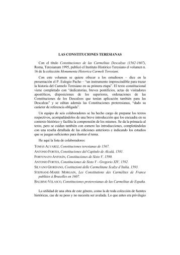 Las Constituciones Teresianas - Orden de Carmelitas Descalzos