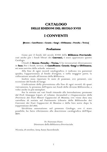 catalogo edizioni sec xviii biblioteche conventi - Biblioteca dei ...