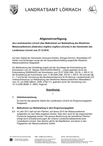 Allgemeinverfügung des Landratsamtes Lörrach über Maßnahmen ...