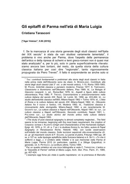 Gli Epitaffi Di Parma Nell Eta Di Maria Luigia Ager Veleias