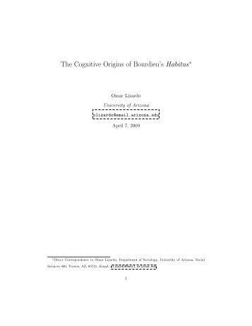 The Cognitive Origins of Bourdieu's Habitus