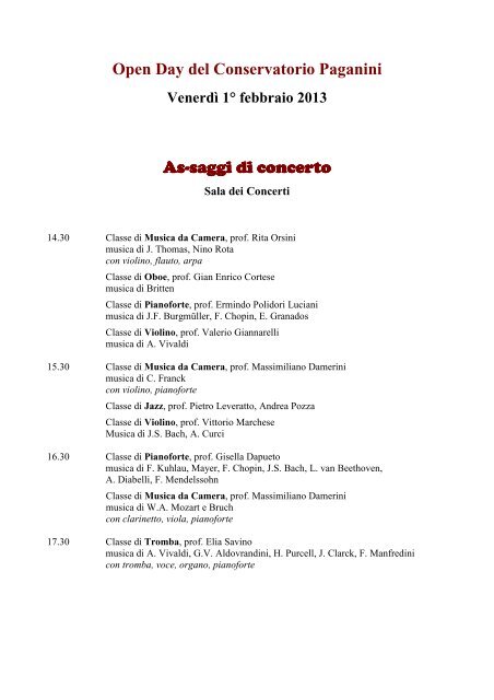 Programma Sala Concerti - Conservatorio Paganini