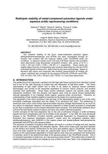 Radiolytic stability of metal-complexed extraction ligands ... - ACSEPT