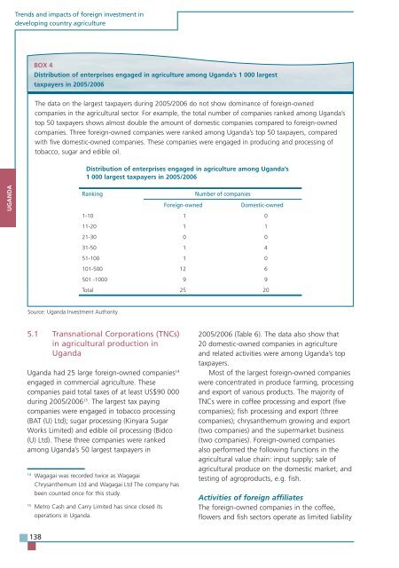 TRENDS AND IMPACTS OF FOREIGN INVESTMENT IN DEVELOPING COUNTRY AGRICULTURE