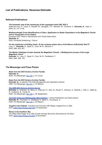 List of Publications: Nausicaa Delmotte - ESO