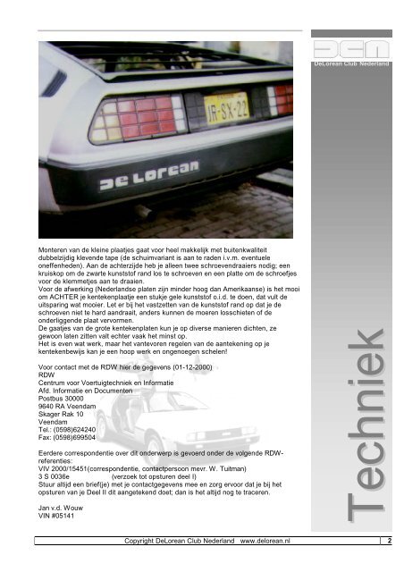 Kleine kentekenplaten - DeLorean Club Nederland