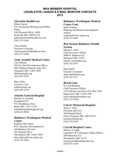Liaisons And Email Monitors Contact Information Maryland Liaisons And Email Monitors Contact Information Maryland