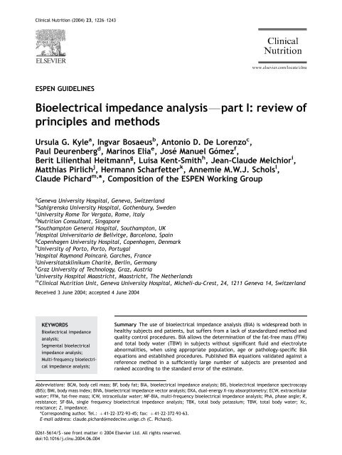 Bioelectrical impedance analysisFpart I: review of principles ... - espen