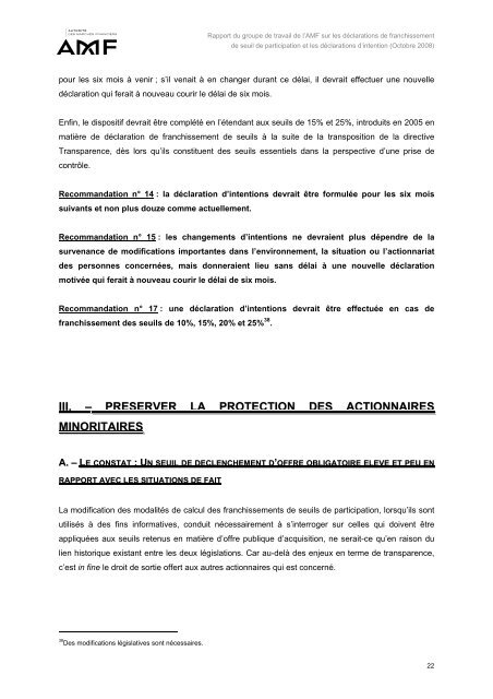 Rapport sur les déclarations de franchissement de seuil de ... - AFG