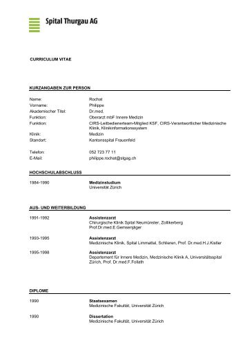 CURRICULUM VITAE KURZANGABEN ZUR ... - Spital Thurgau AG