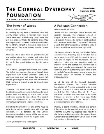 Summer 2012 Newsletter - The Corneal Dystrophy Foundation