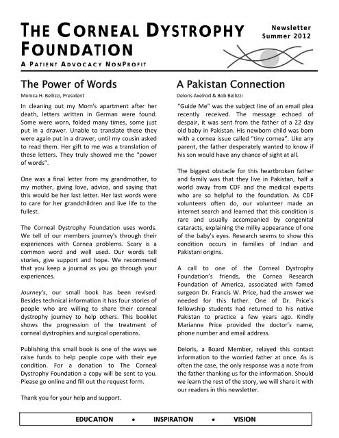 Summer 2012 Newsletter - The Corneal Dystrophy Foundation