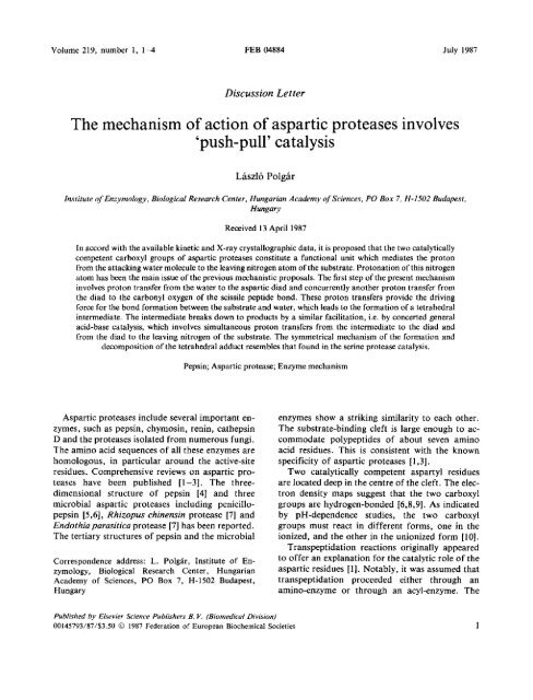 'push-pull' catalysis - The Institute of Enzymology