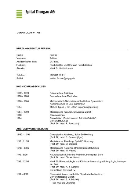 CURRICULUM VITAE KURZANGABEN ZUR ... - Spital Thurgau AG