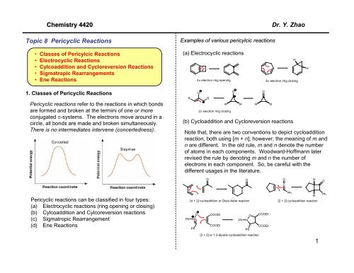 1 Chemistry 44 Dr Y Zhao Topic 8 Pericyclic Reactions