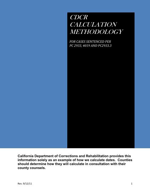Cdcr Calculation Methodology California Department Of Corrections