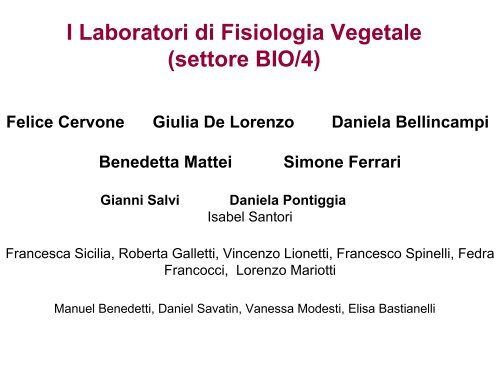 I laboratori di fisiologia vegetale (settore bio/4