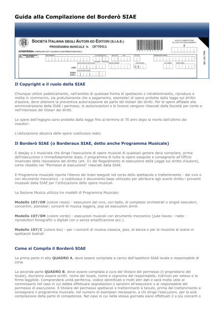 SCARICARE BORDERO SIAE