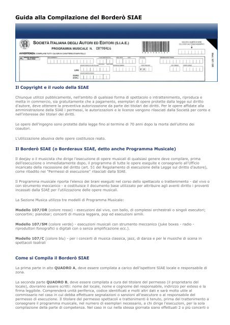 Guida alla Compilazione del Borderò SIAE - Giovanni Menna Musica