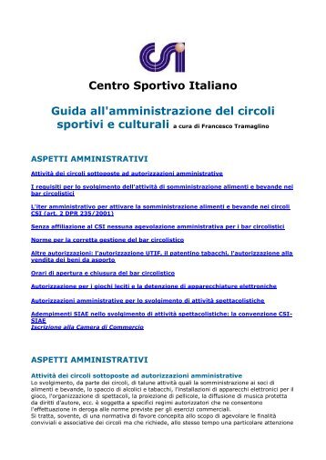 Aspetti amministrativi - Centro Sportivo Italiano