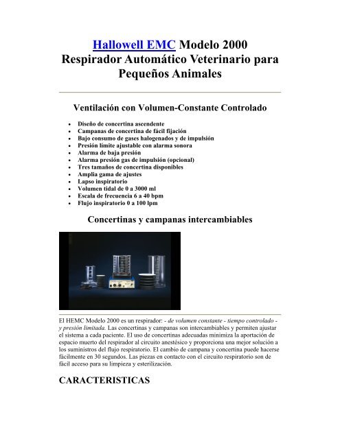 Hallowell EMC Modelo 2000 Respirador Automático Veterinario ...