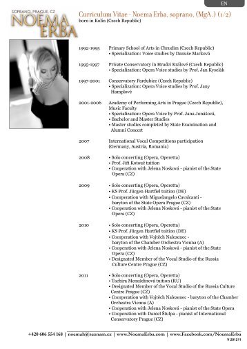 Curriculum Vitae - Noema Erba, soprano, (MgA ... - NoemaErba.com