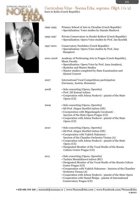 Curriculum Vitae - Noema Erba, soprano, (MgA ... - NoemaErba.com