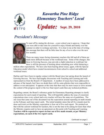 Local Update - KPR ETFO Teachers' Local