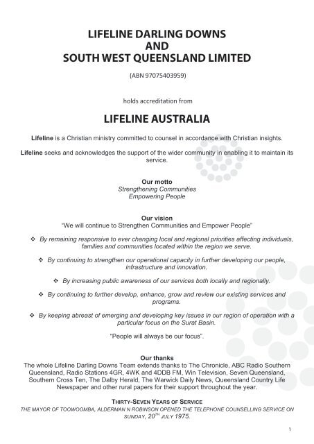 Annual Report 2012 - Lifeline Darling Downs