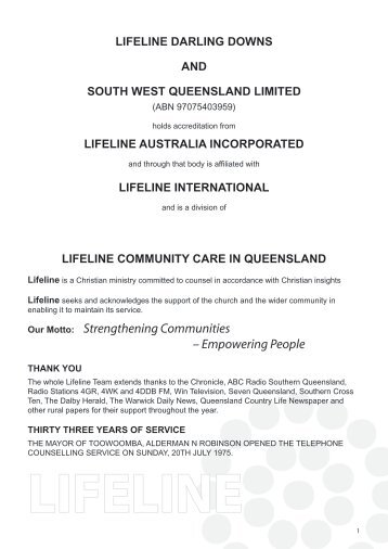 Strengthening Communities – Empowering People - Lifeline Darling ...