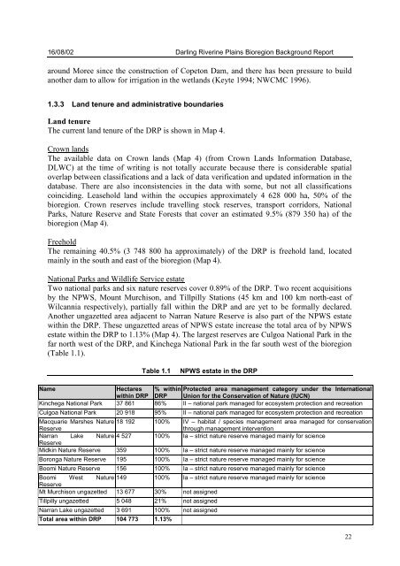 DARLING RIVERINE PLAINS BIOREGION Background Report