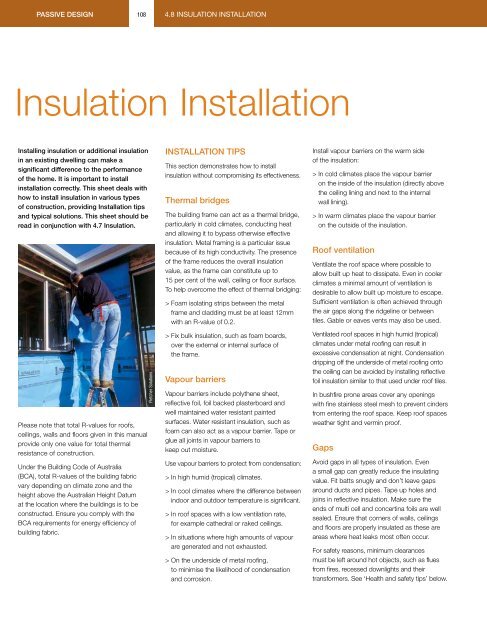 Your Home Technical Manual - 4.8 Insulation Installation