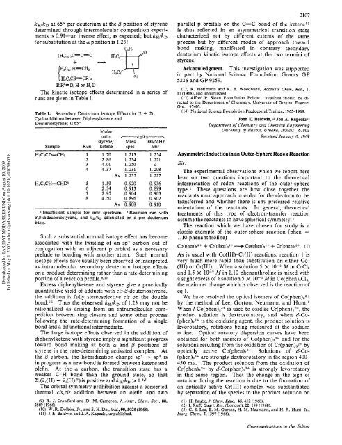 Kinetic isotope effects on the (2+2) cycloadditions of diphenylketene ...