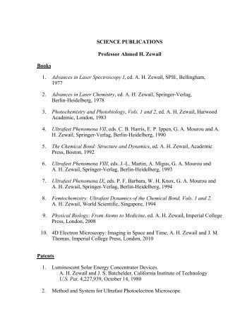 SCIENCE PUBLICATIONS Professor Ahmed H. Zewail Books 1 ...
