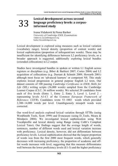 Lexical development across second language proficiency levels